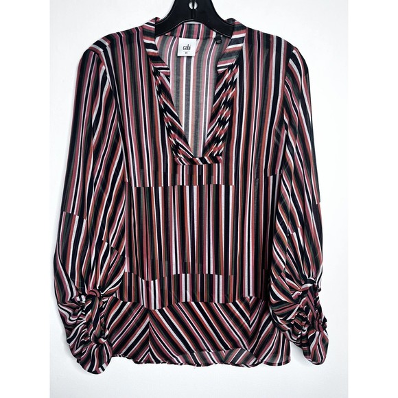 CAbi Ultimate Striped Top 5519 Sheer Balloon Sleeve Blouse 5519 - Picture 4 of 12